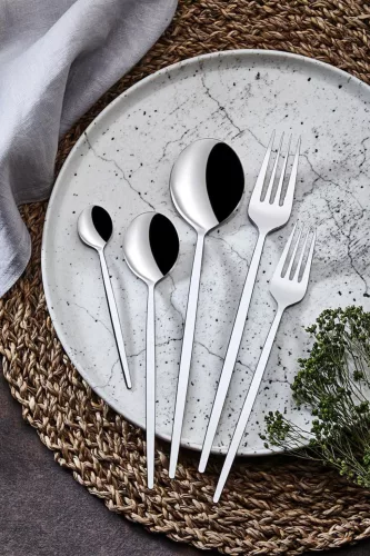 Set de tacâmuri, 30 piese, oțel inoxidabil, argintiu