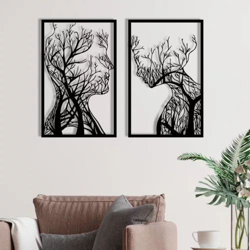 Decorațiune murală metalică, copaci gemeni, 40 x 63 x 2 cm
