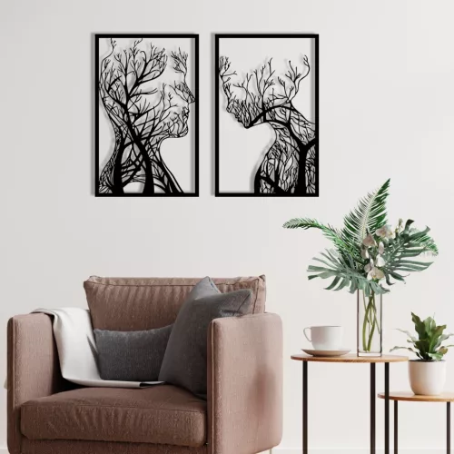 Decorațiune murală metalică, copaci gemeni, 40 x 63 x 2 cm