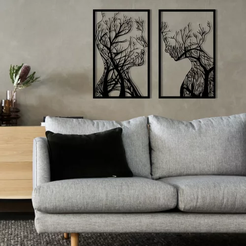 Decorațiune murală metalică, copaci gemeni, 40 x 63 x 2 cm