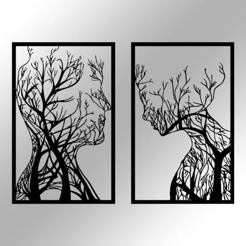 Decorațiune murală metalică, copaci gemeni, 40 x 63 x 2 cm