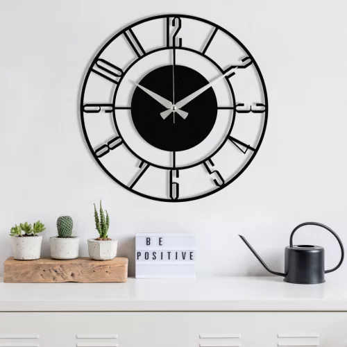 Ceas de perete decorativ din metal, negru, 48 x 48 cm