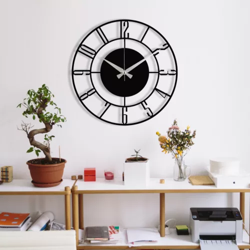 Ceas de perete decorativ din metal, negru, 48 x 48 cm