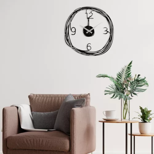 Ceas de perete decorativ din metal, modern, negru, 48 x 48 cm