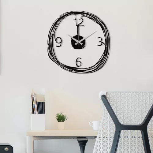 Ceas de perete decorativ din metal, modern, negru, 48 x 48 cm