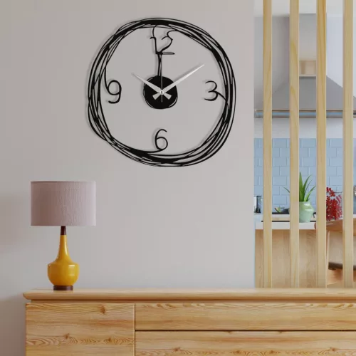 Ceas de perete decorativ din metal, modern, negru, 48 x 48 cm