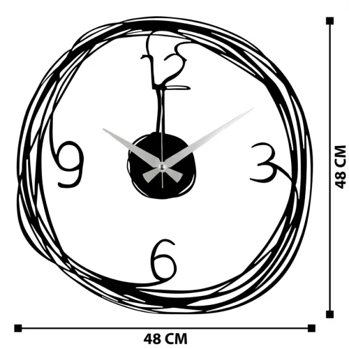 Ceas de perete decorativ din metal, modern, negru, 48 x 48 cm