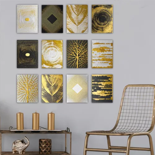 Pictură decorativă MDF, 12 bucăți, negru-auriu, 20 x 15 x cm