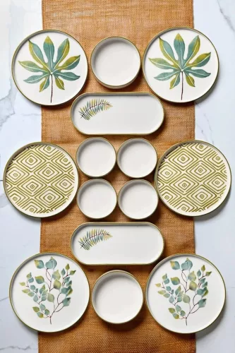 Set de brunch, 14 piese, cu model de frunze