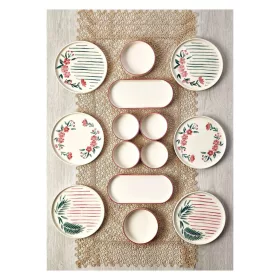 Set de brunch, 14 piese, cu model floral verde