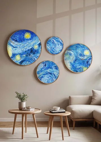 Pictură decorativă MDF, 4 bucăți, noapte înstelată, 20 x 15 x cm