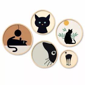 Pictură decorativă MDF, 5 bucăți, pisici, 20 x 15 x cm