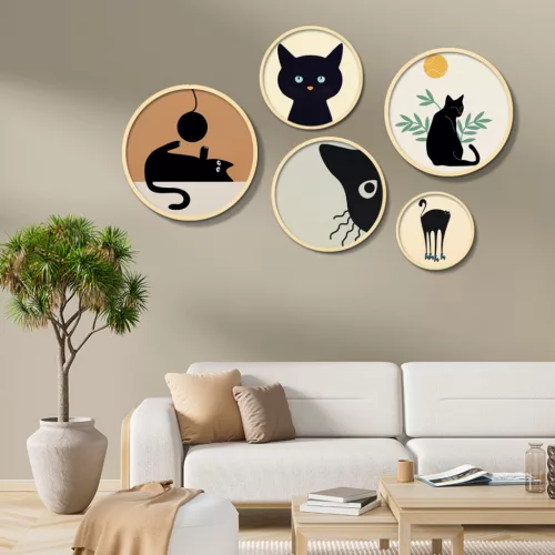Pictură decorativă MDF, 5 bucăți, pisici, 20 x 15 x cm