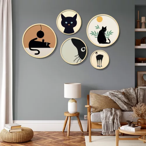Pictură decorativă MDF, 5 bucăți, pisici, 20 x 15 x cm