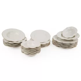 Set de farfurii, porțelan, crem-auriu, 24 piese