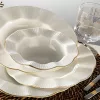 Set de farfurii, porțelan, crem-auriu, 24 piese