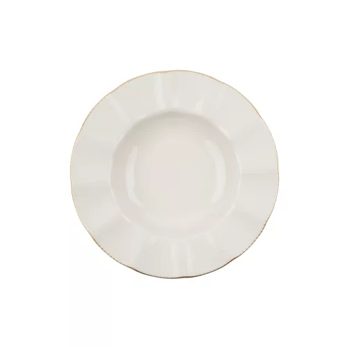 Set de farfurii, porțelan, crem-auriu, 24 piese