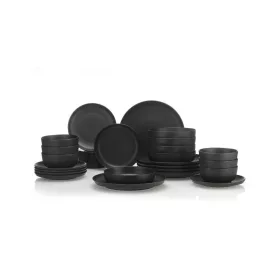 Set de farfurii din porțelan, negru mat, 24 piese