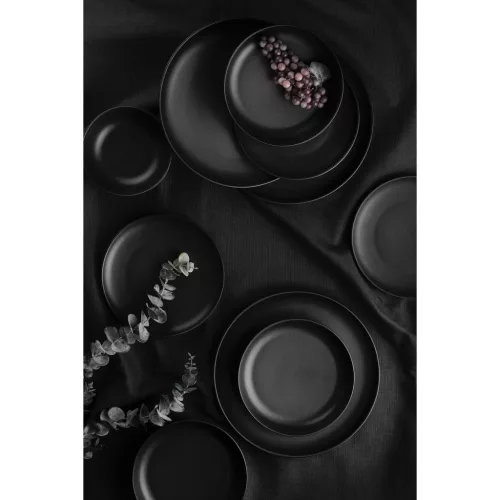 Set de farfurii din porțelan, negru mat, 24 piese