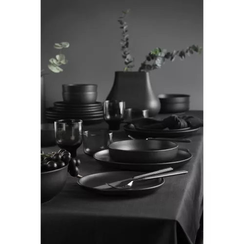 Set de farfurii din porțelan, negru mat, 24 piese