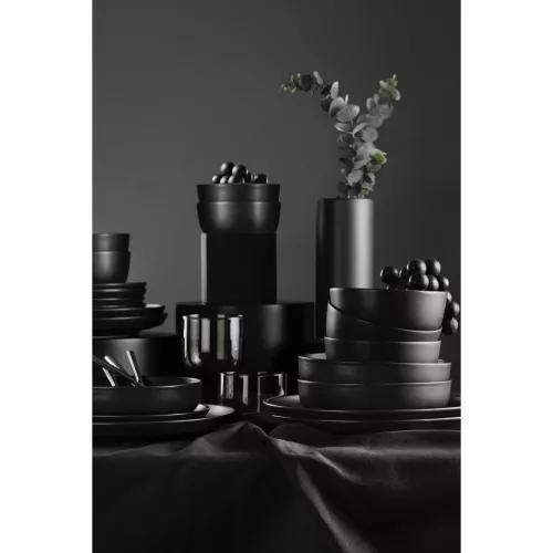 Set de farfurii din porțelan, negru mat, 24 piese