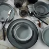 Set de farfurii din porțelan, albastru, 18 piese