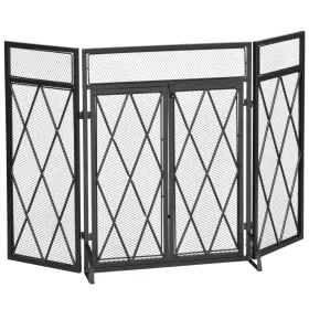   Protecție pentru șemineu, pliabilă, 3 piese, neagră 120 cm x 79 cm,