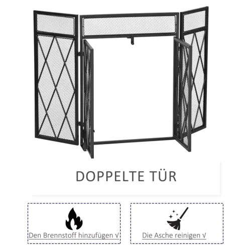 Protecție pentru șemineu, pliabilă, 3 piese, neagră 120 cm x 79 cm,