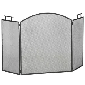   Protecție pentru șemineu, pliabilă, design din trei părți, metalică, neagră, 128 x 2 x 76,5 cm