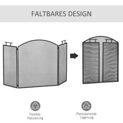 Protecție pentru șemineu, pliabilă, design din trei părți, metalică, neagră, 128 x 2 x 76,5 cm