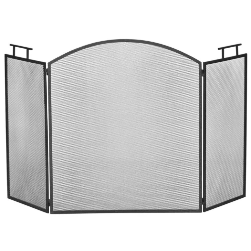 Protecție pentru șemineu, pliabilă, design din trei părți, metalică, neagră, 128 x 2 x 76,5 cm