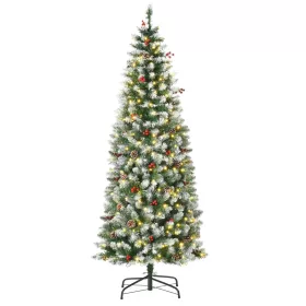   Brad de Crăciun 1,8 m înălțime 34 conuri de pin, lumini LED, 618 crengi PVC oțel verde + alb Ø65 x 180 cm