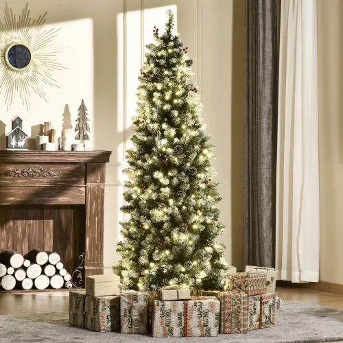 Brad de Crăciun 1,8 m înălțime 34 conuri de pin, lumini LED, 618 crengi PVC oțel verde + alb Ø65 x 180 cm