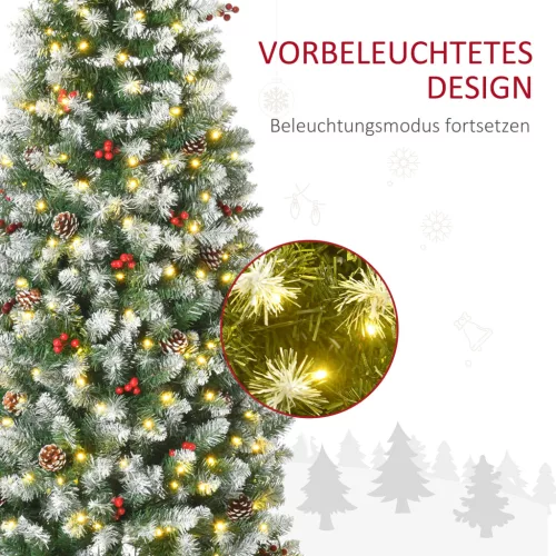 Brad de Crăciun 1,8 m înălțime 34 conuri de pin, lumini LED, 618 crengi PVC oțel verde + alb Ø65 x 180 cm