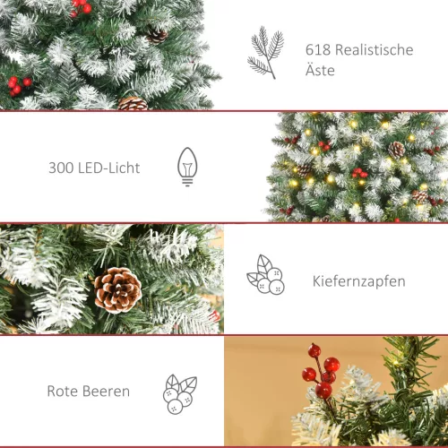 Brad de Crăciun 1,8 m înălțime 34 conuri de pin, lumini LED, 618 crengi PVC oțel verde + alb Ø65 x 180 cm