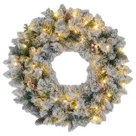   Coroană de Crăciun cu iluminare LED, fructe de pădure roșii, aspect realist, Ø60 x 10 cm, verde