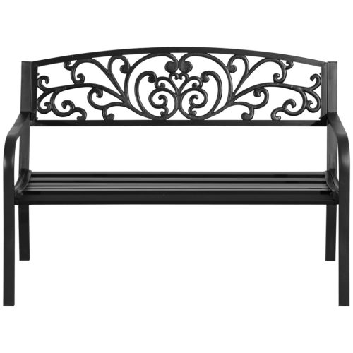 outsunny-banca-de-gradina-pentru-2-persoane-banca-metalica-neagra-cu-model-floral
