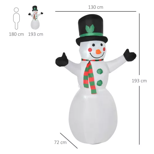 Decorațiune de Crăciun cu om de zăpadă, gonflabilă cu ventilator, LED-uri colorate, autogonflabilă, 1 m