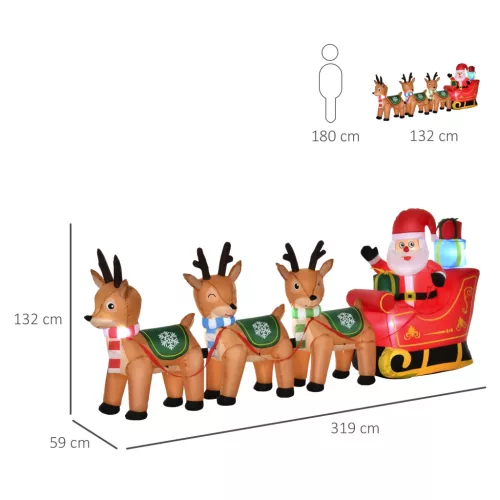 Decorațiune de Crăciun gonflabilă pentru exterior cu ren Moș Crăciun, inclusiv suflantă, 140 cm, roșu și maro