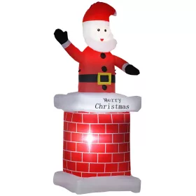   Moș Crăciun gonflabil cu coș de fum, iluminare LED, ventilator încorporat, 80 x 70 x 210 cm