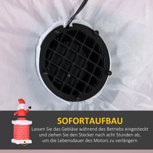 Moș Crăciun gonflabil cu coș de fum, iluminare LED, ventilator încorporat, 80 x 70 x 210 cm