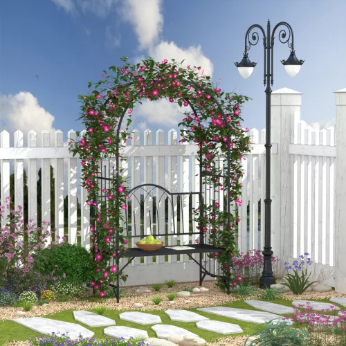 outsunny-arcada-de-gradina-cu-banca-suport-pentru-flori-otel-negru