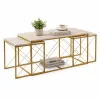 Set măsuță de cafea din 3 piese, travertin, auriu, stil modern