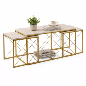   Set măsuță de cafea din 3 piese, travertin, auriu, stil modern