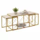 Set măsuță de cafea din 3 piese, travertin, auriu, stil modern