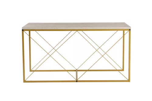 Set măsuță de cafea din 3 piese, travertin, auriu, stil modern