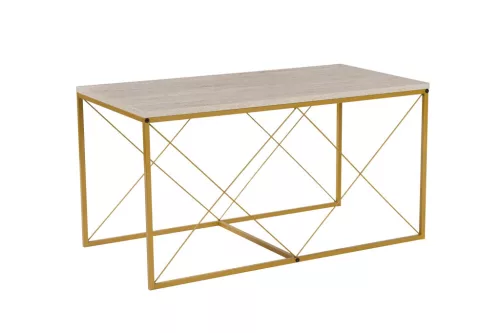 Set măsuță de cafea din 3 piese, travertin, auriu, stil modern