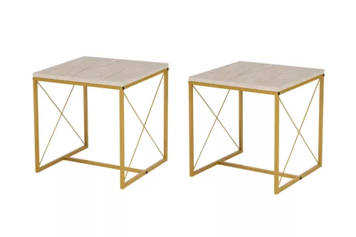 Set măsuță de cafea din 3 piese, travertin, auriu, stil modern