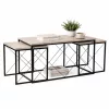 Măsuță de cafea set, 3 piese, travertin, negru, stil modern, 100x50x52 cm