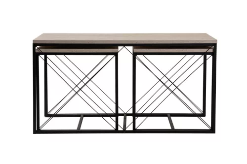 Măsuță de cafea set, 3 piese, travertin, negru, stil modern, 100x50x52 cm